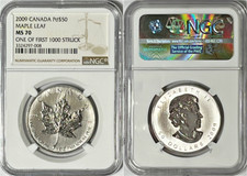 2009 Canada Palladium 1 oz NGC MS70 Maple Leaf One of First 1,000 Struck $50 