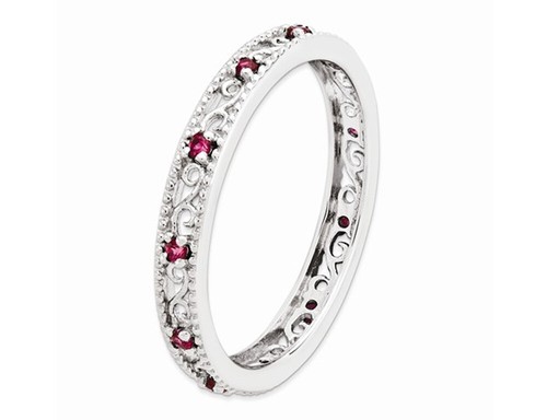 Anillo apilable de plata esterlina con banda de rubí creado en laboratorio de 1/5 quilate (ctw) - Imagen 4 de 5