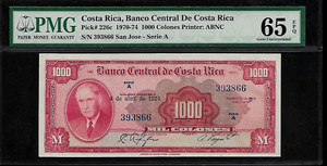 Costa Rica 1000 Colones 1974 PMG 65 EPQ UNC Pick # 226c, Series A Printer ABNC