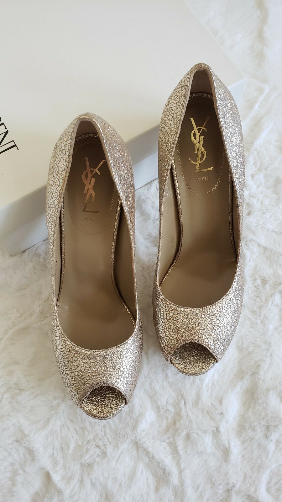 Decolte Saint Laurent Mettalic Peep Toe taglia 41