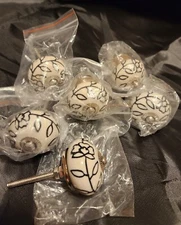 Ceramic Porcelain Knobs Cabinet Drawer Door Pulls White Black Floral Silvertone 