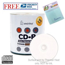 100 Smartbuy 52X CD-R 700MB White Thermal Printable Disc FREE Micro Fiber Cloth