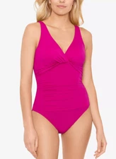 LAUREN RALPH LAUREN Beach Club Solid Twist One-Piece Swimsuit Pink Size 10 3132