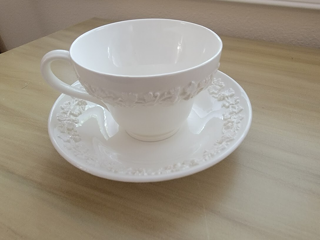 Wedgwood Cream Color on Cream Color Footed Cup and Saucer (Plain Edge)