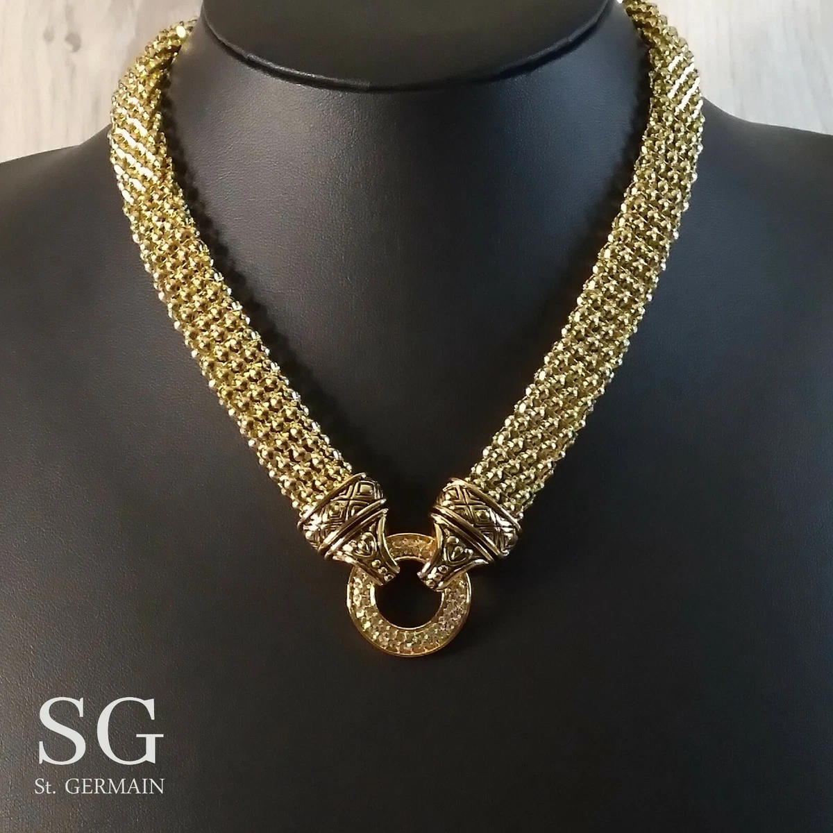 Gold mesh deals necklace with crystals