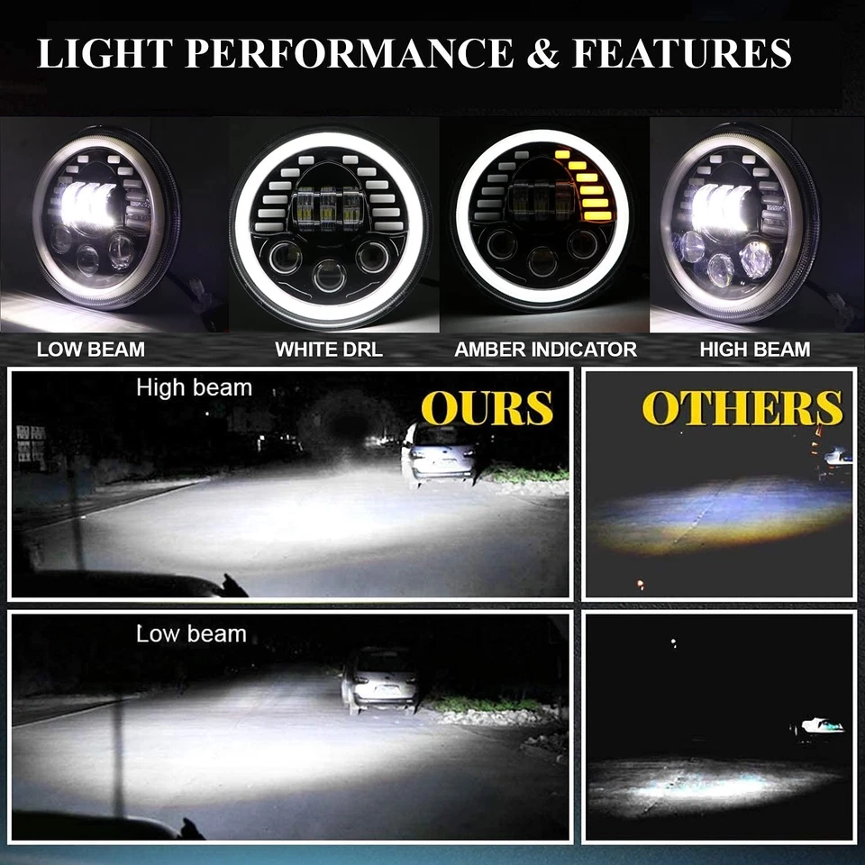 Faros LED negros de 7 pulgadas Fit Ford Mustang Fastback 1965 1966 1967 1968-1978 Foto 3 de 4