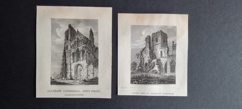 Antique (1817) pair of prints - Llandaff Cathedral - Glamorgan