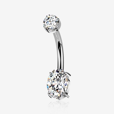 Implant Grade Titanium Moissanite Oval Sparkle Internally Threaded Belly Button