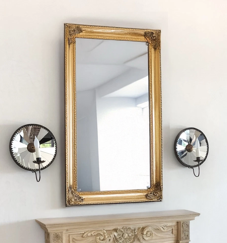 Arandelas antigas francesas espelhadas de cobre e latão do início do século XX, par - Imagem 2 de 4