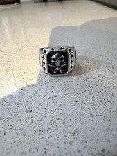 Pirate Skull Stainless Steel Ring Lucky Number Mens Rings Punk Biker Ring Size 8