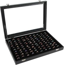 Dustproof 100 Slot Ring Display Case with Hinged Lid - Perfect for Home Store