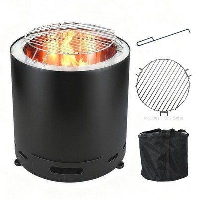 15 in Portable Fire Pit Fireplace Black Finish Steel W/ Screen, Poker, and Cover