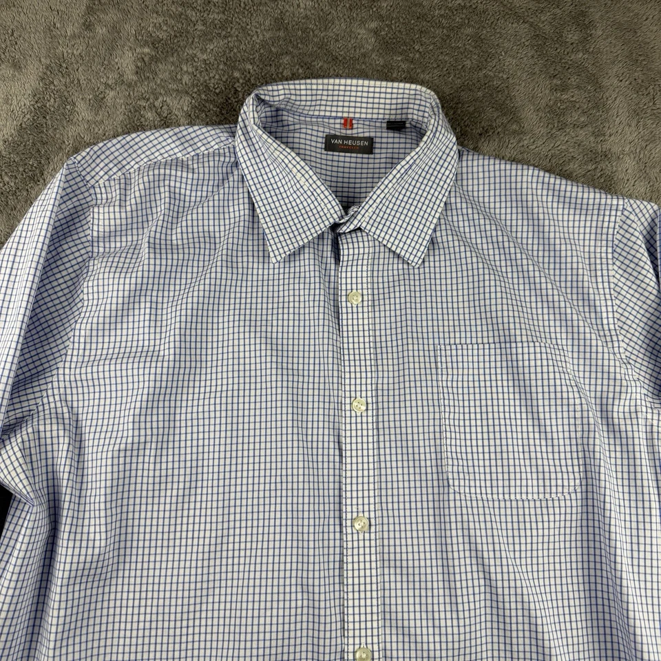 Camisa de vestir Van Heusen Traveler manga larga abotonada para hombre XL 17-17,5 azul Foto 3 de 4
