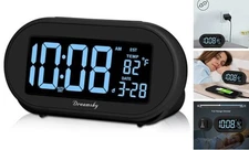  Alarm Clocks for Bedrooms, Auto Set Digital Desk Clock for Bedside Black