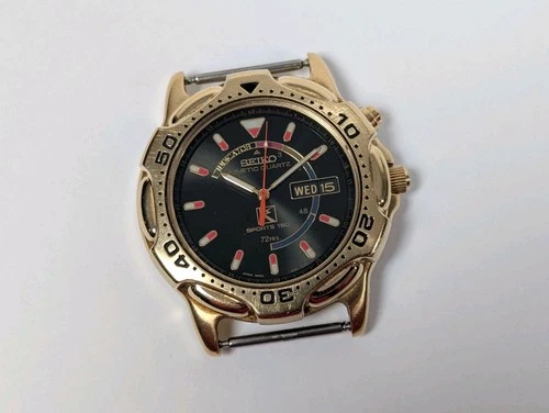 Vtg Seiko Men's Kinetic Watch Gold Tone Diver 5M23-6A09 AS-IS PARTS REPAIR