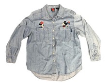 Vintage Disney Mickey  Minnie Denim Shirt Chambray Embroidered Women Sz L