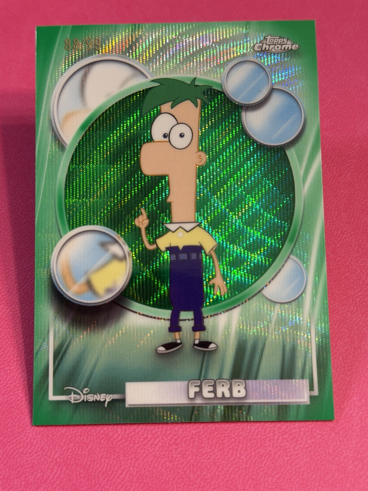 2026 Topps Chrome Disney Phineas Green Wave Refractor #/99 and Ferb