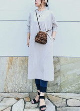 Uniqlo Women Smooth Cotton Dolman 3/4 Sleeve Dress Light Gray L NWT