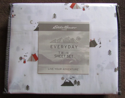 Eddie Bauer Twin Sheets Cotton Percale Cascade Camping Bedding Sheet Set  Oeko T