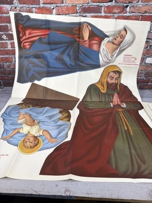 RARE 1956 Douglas Fir Plywood Vintage Large Nativity Scene Cut Out Patterns NOS