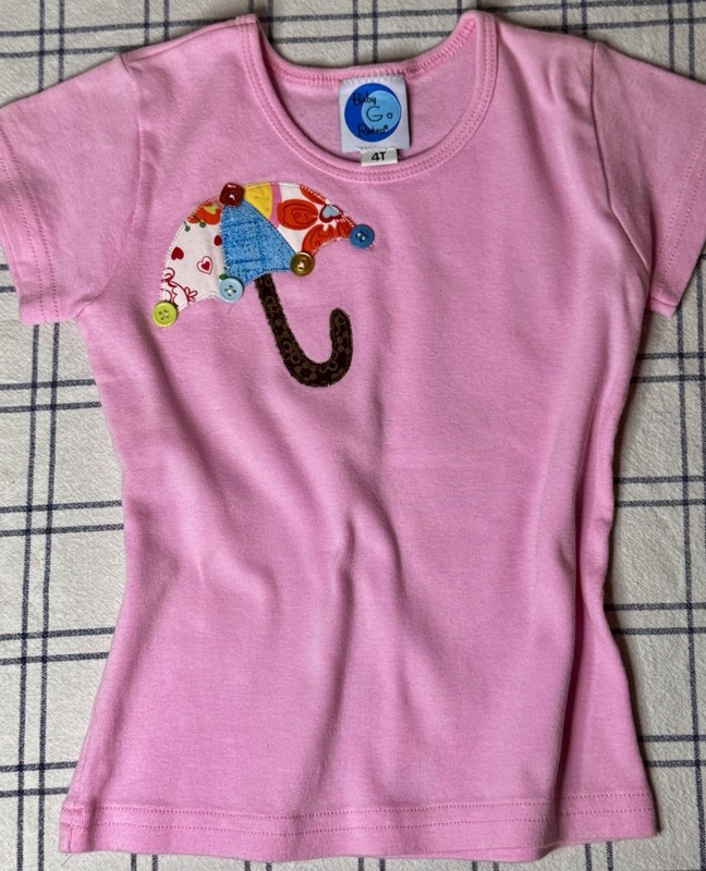 Unique Boutique Hand Appliquéd Vintage Umbrella Tee T-shirt Toddler Size 4T New