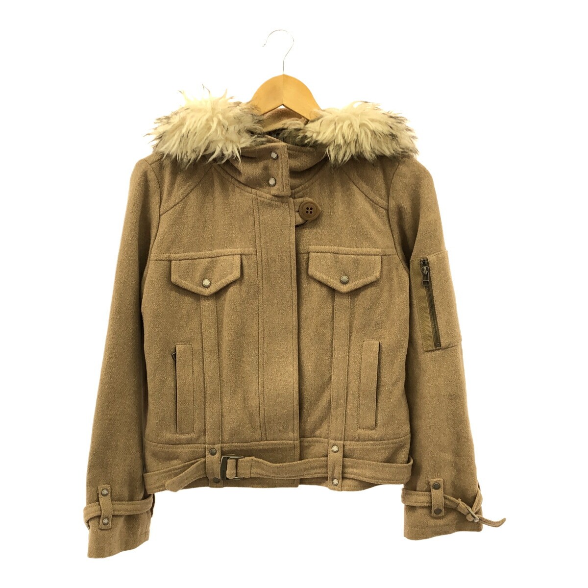 Burberry Beige Wool Nylon Fur Hooded Jacket Women's Size 38 Preowned