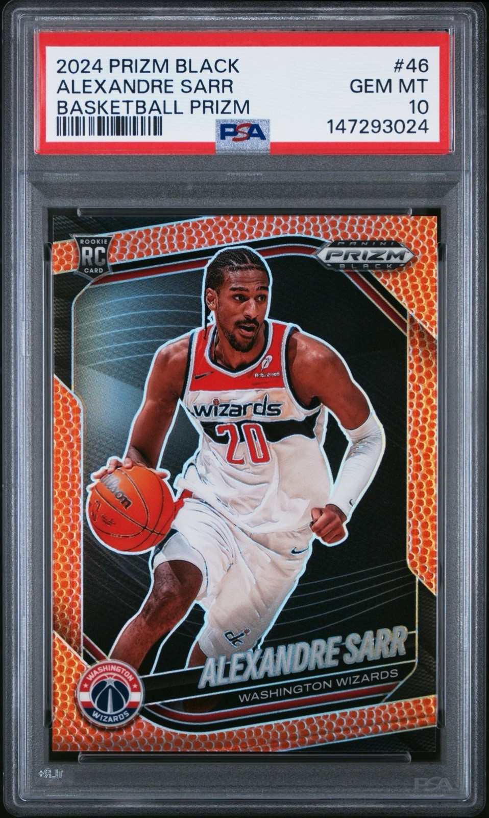 PSA 10 2024 Prizm Black Alexandre Sarr RC #46 Orange Basketball Prizm /225 POP/7