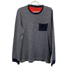 Grayson Double Cloth Long Sleeve Crew Neck Navy Blue Stripe Large