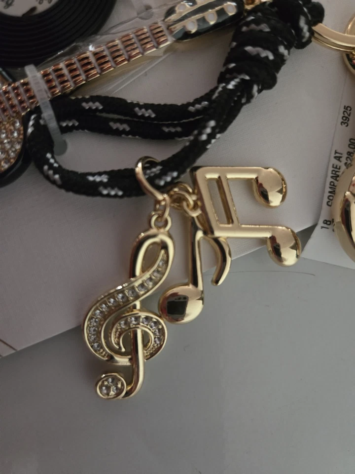 Piper K Bag Charm Keychain Gold Music Notes Guitar Record Rhinestone - Image 4 of 4