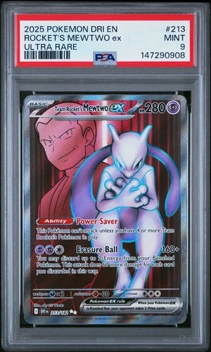 147290908 Team Rocket's Mewtwo ex 2025 Pokemon Destined Rivals #213 PSA 9