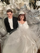 Vintage Bride And Groom Cake Topper With Flowers Ceramic