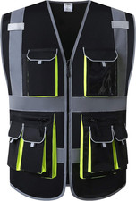 Jksafety 10 Pockets Black Color Safety Vest Zipper Front with High Reflective St