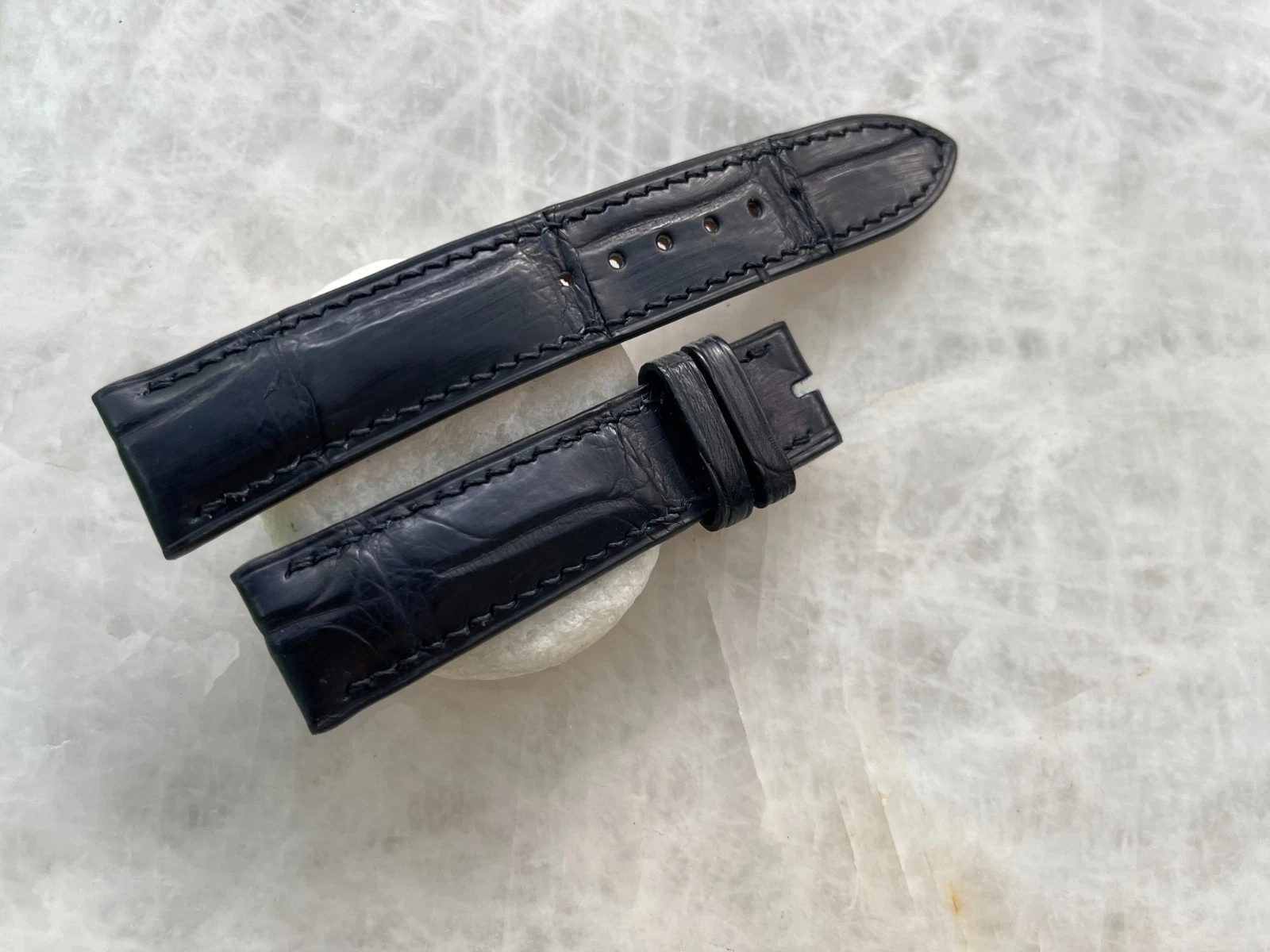 20mm/18mm Black Alligator Crocodile Print Leather Watch Strap Band