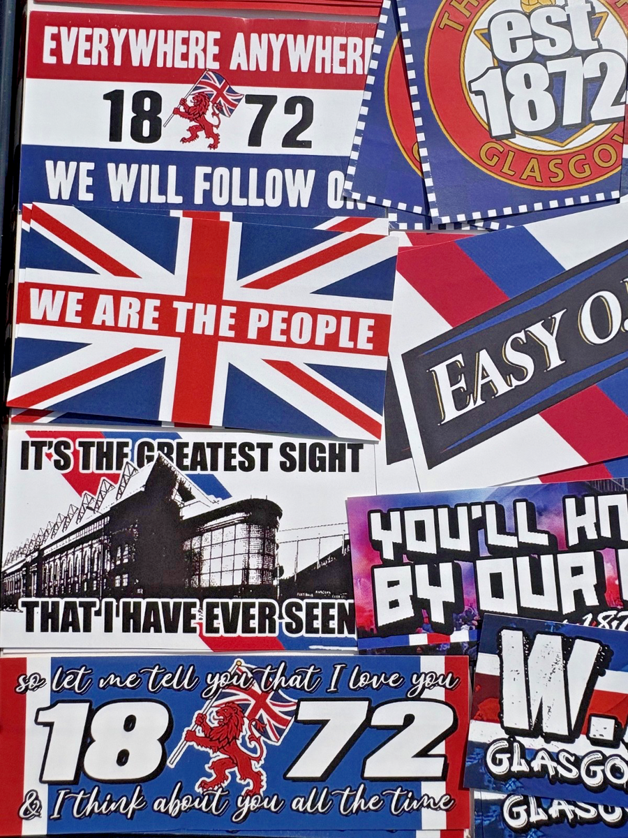 100 x Glasgow Rangers Stickers - RFC Ibrox Flag Poster Gift Party