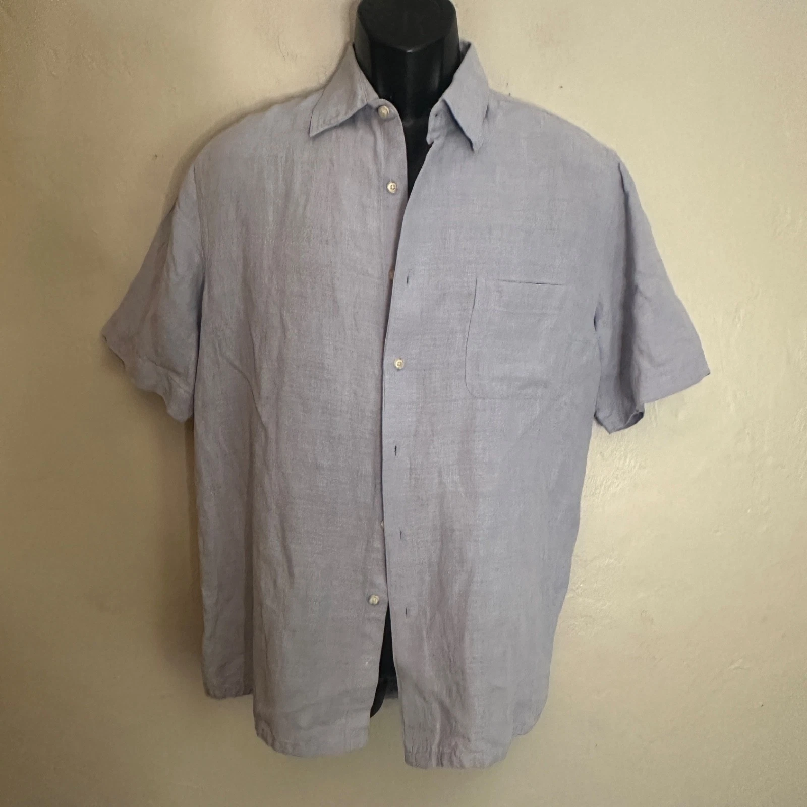 Tasso Elba Silk Linen Blend Short Sleeve Shirt Medium Gently worn 75% silk