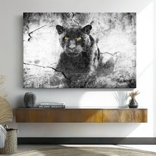 Leinwand Bild Panther Schwarz Weiß Abstrakt Wandbilder XXL Wohnzimmer Modern 819