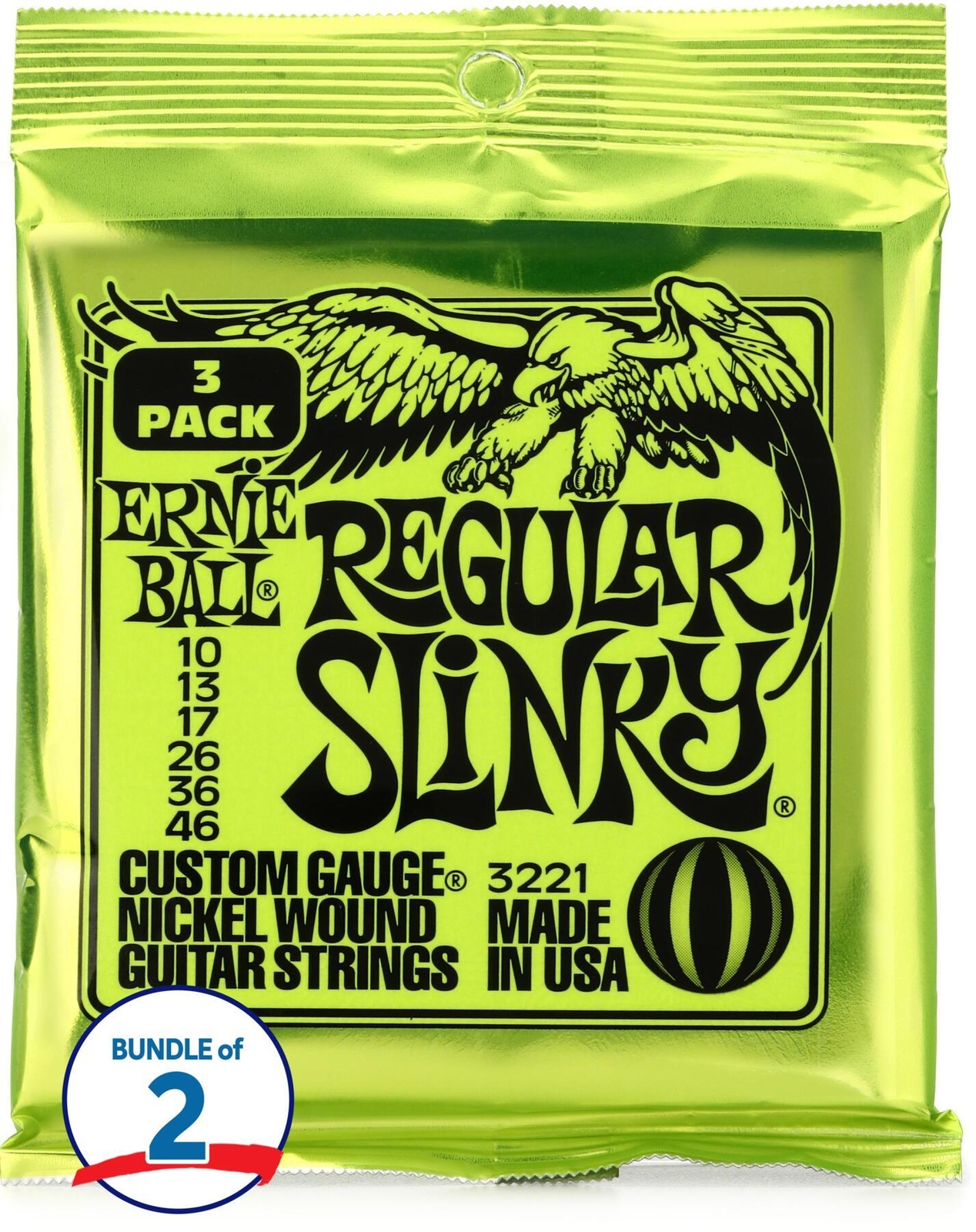 Ernie Ball 3221 Обычные струны для электрогитары с никелевой обмоткой - .010-.046