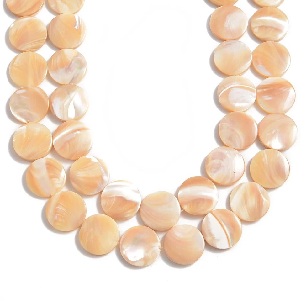 White or Natural Color MOP Mother of Pearl Flat Coin Beads 20mm 15.5" Strand - Image 3 of 4