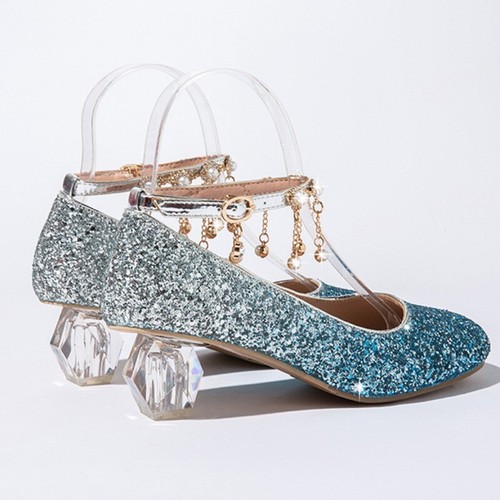Scarpe da ballo donna ragazza fata strass nappe tacco 4,5 cm perle lucide sexy - Foto 19 di 28