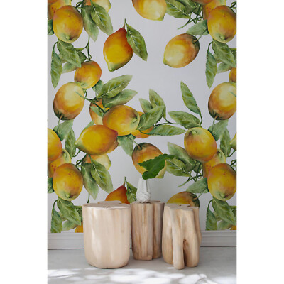 Non-woven wallpaper Tropical Lemons Exotic Fruits Soft Art Seamless pattern