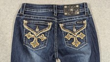 Miss Me Women Jeans 27x30 Skinny Cross Flap Pocket Rhinestone Sequin Studded Y2k
