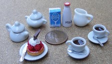 Dolls House White Tea Set Ceramic 14 Piece Hand Made 1:12 Scale tumdee
