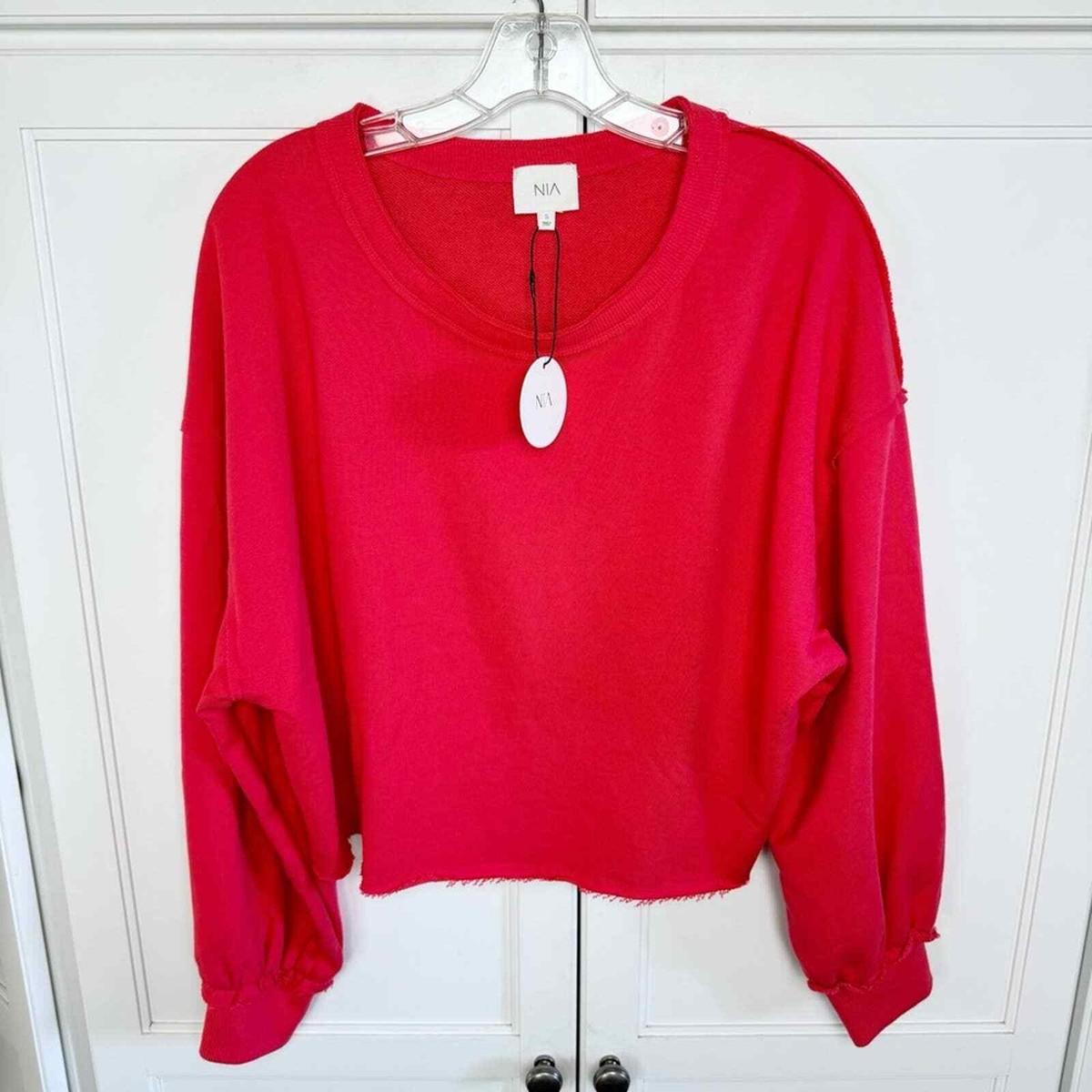New! Nia Orchard Crop Cotton Blend Boxy Oversized Red Sweatshirt