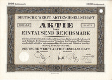 Deutsche Werft Aktiengesellschaft - Aktie 1000 RM - Hamburg, den 27. Sept. 1927