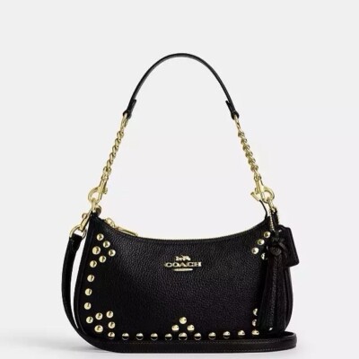 NWT COACH Teri Shoulder Bag With Rivets Gold/Black CAK03 | eBay