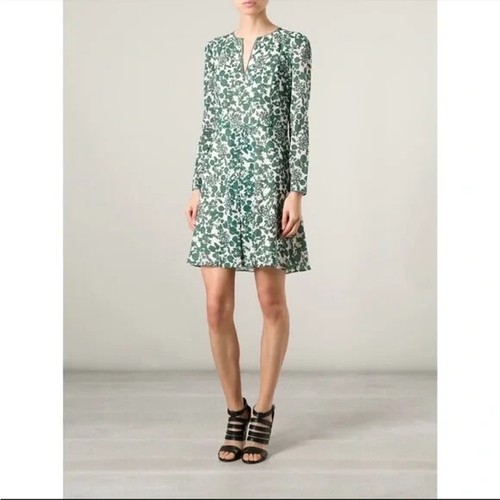 MINT! Tory Burch SZ 8 Alice Silk Dress White Green Alice Vine Print