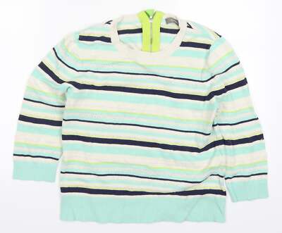 Oasis Damenpullover blau runder Ausschnitt gestreift Baumwolle Pullover Größe S