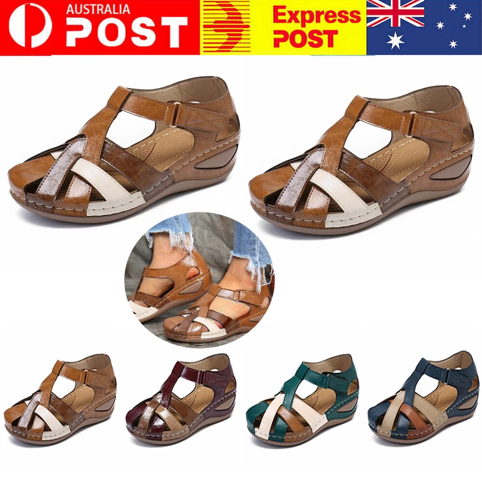 Beach Orthopedic Sandals Retro PU Leather Arch Support Breathable Non-slip Shoes