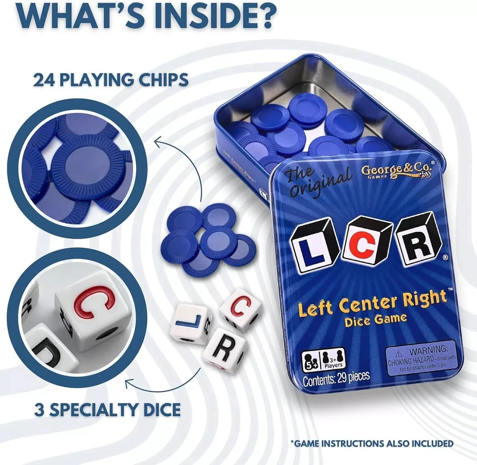 The Original LCR Left Center Right Dice Game Blue Tin George & Company - Image 2 of 4
