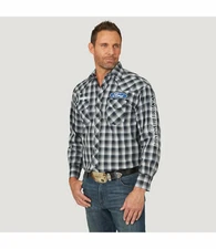 Wrangler® Ford Logo Black/White Plaid Long Sleeve Snap Shirt MP1324M
